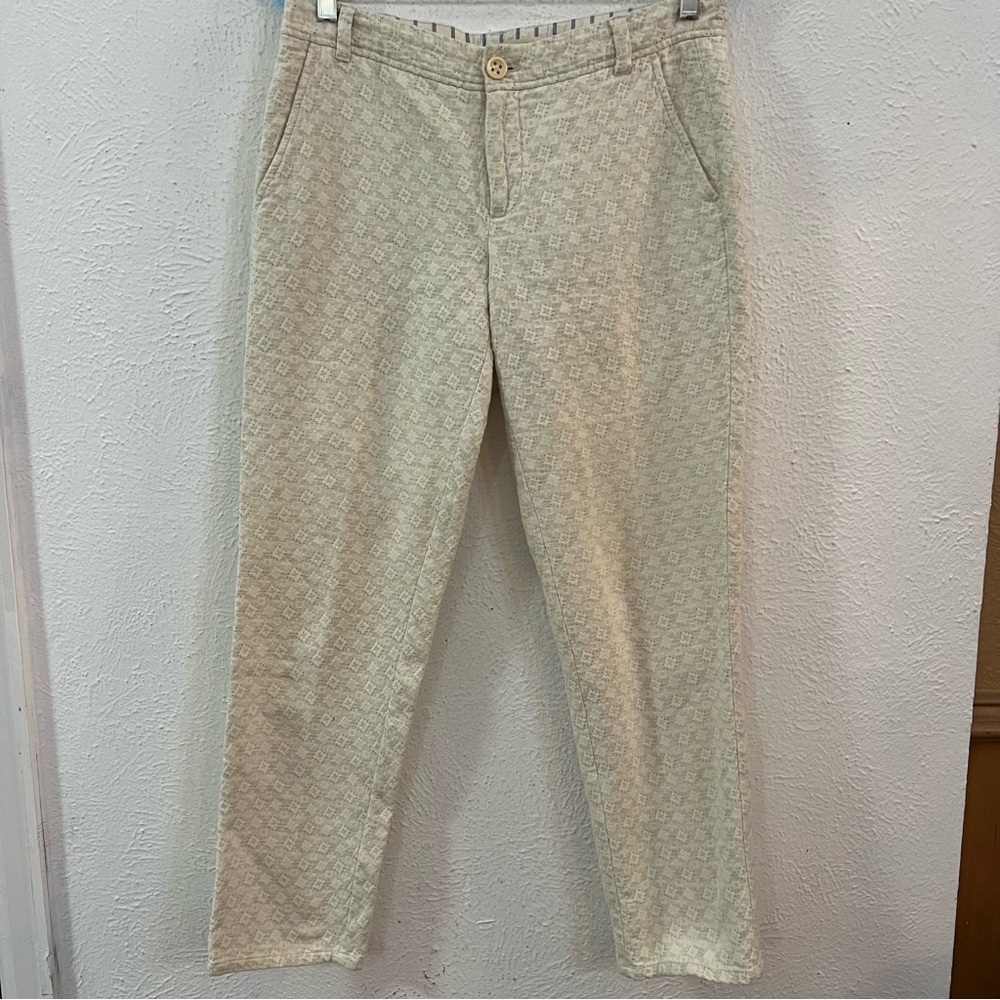 Anthropologie diamond cream print Capri trousers